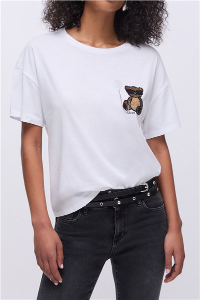 Liu Jo Ecs T-Shirt Moda M/C Kadın Bisiklet Yaka T-Shirt Beyaz