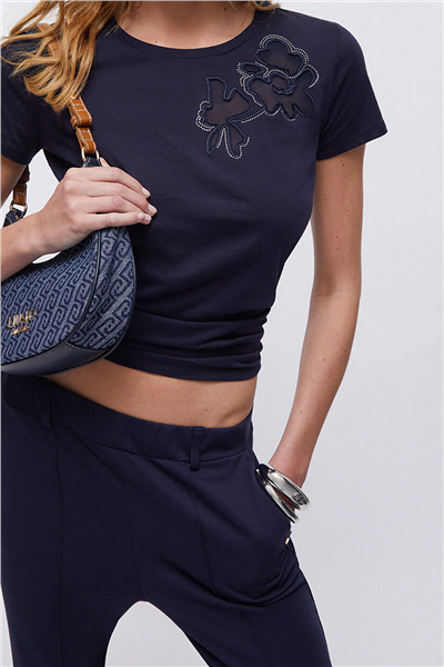 Liu Jo Ecs T-Shirt Moda M/C Kadın Bisiklet Yaka T-Shirt Mavi