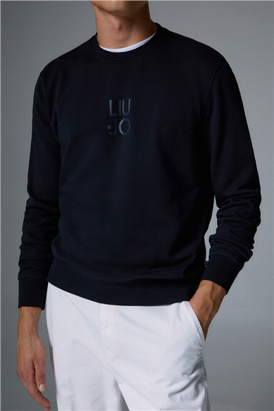 Liu Jo Felpa Chiusa M/L Erkek Bisiklet Yaka Sweatshirt Mavi