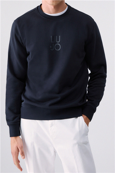 Liu Jo Felpa Chiusa M/L Erkek Bisiklet Yaka Sweatshirt Mavi