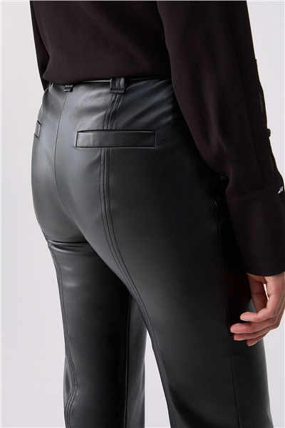 Liu Jo Pant.Spalmato Kadın Deri Pantolon Siyah