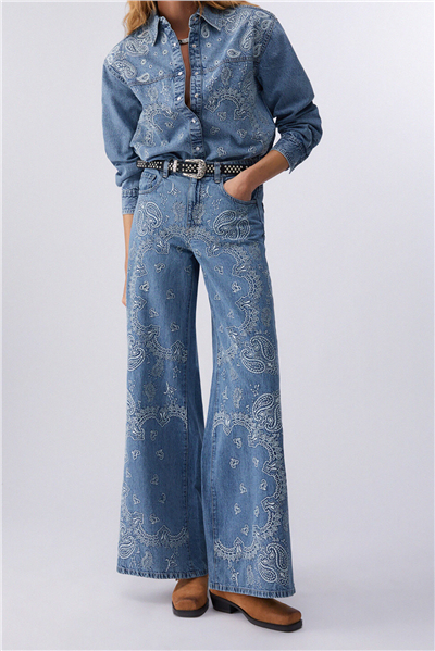 Liu Jo Pant.Flare Ricamo H.W. Kadın Jean Pantolon Mavi