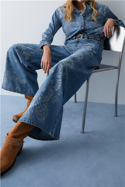 Liu Jo Pant.Flare Ricamo H.W. Kadın Jean Pantolon Mavi