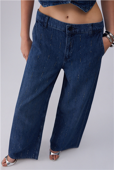 Liu Jo Pant.Flare Strass Reg.W. Kadın Jean Pantolon Mavi