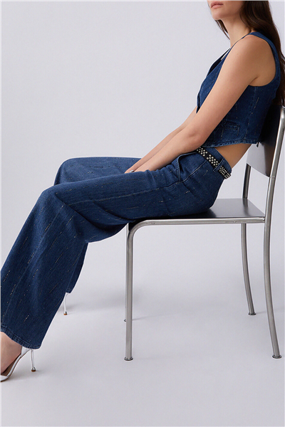 Liu Jo Pant.Flare Strass Reg.W. Kadın Jean Pantolon Mavi