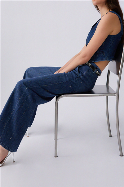Liu Jo Pant.Flare Strass Reg.W. Kadın Jean Pantolon Mavi