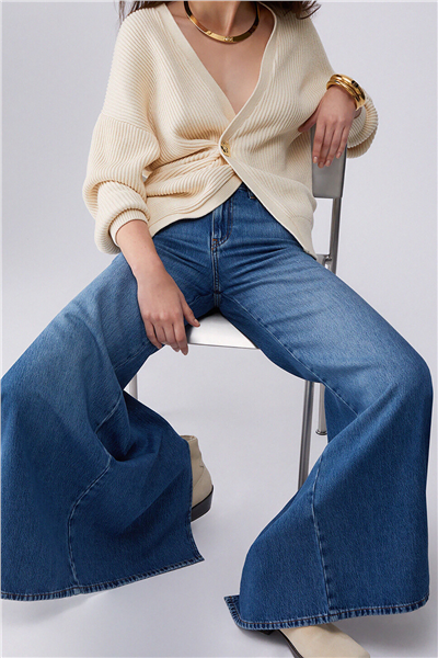 Liu Jo Pant.Midi Flare Split Reg.W. Kadın Jean Pantolon Mavi