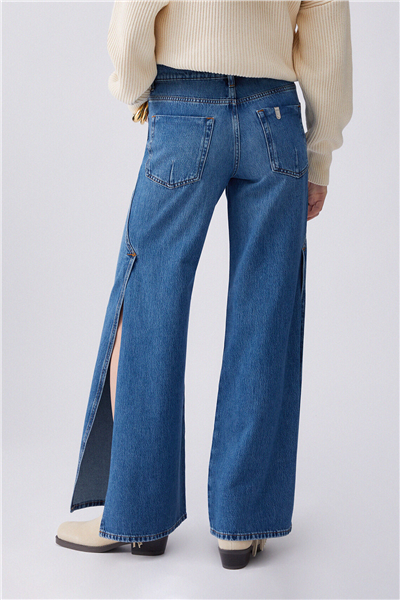 Liu Jo Pant.Midi Flare Split Reg.W. Kadın Jean Pantolon Mavi