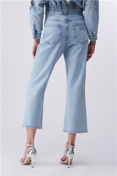 Liu Jo Pant.Straight Flower Emb.R.W. Kadın Jean Pantolon Mavi