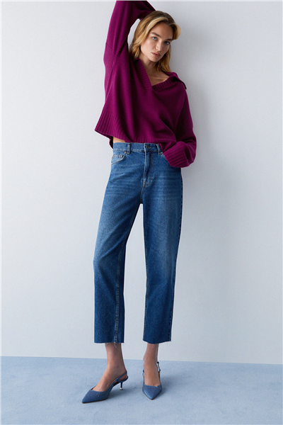 Liu Jo Pant.Straight Stripes H.W. Kadın Jean Pantolon Mavi