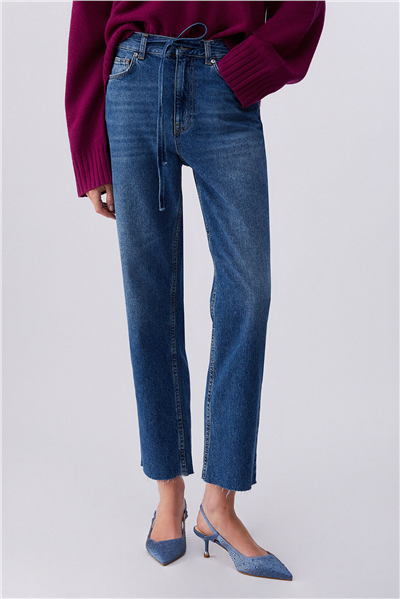 Liu Jo Pant.Straight Stripes H.W. Kadın Jean Pantolon Mavi