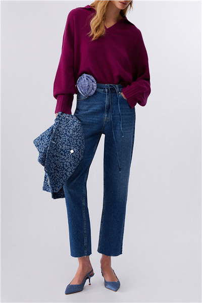 Liu Jo Pant.Straight Stripes H.W. Kadın Jean Pantolon Mavi
