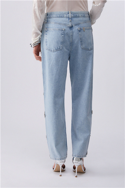Liu Jo Pant.Straight Studs H.W. Kadın Jean Pantolon Mavi