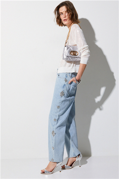 Liu Jo Pant.Straight Studs H.W. Kadın Jean Pantolon Mavi