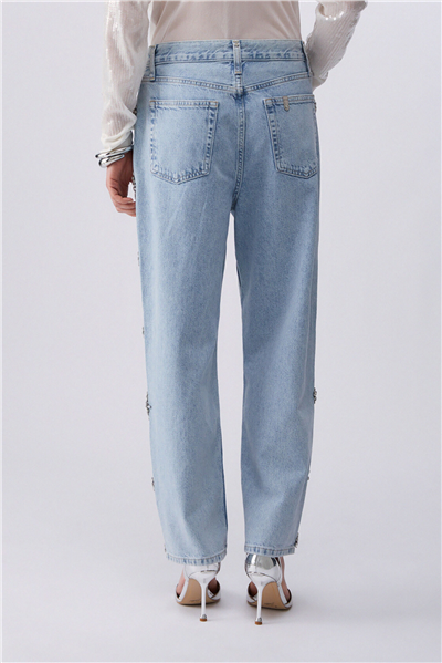 Liu Jo Pant.Straight Studs H.W. Kadın Jean Pantolon Mavi