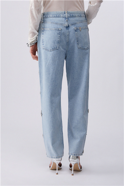 Liu Jo Pant.Straight Studs H.W. Kadın Jean Pantolon Mavi