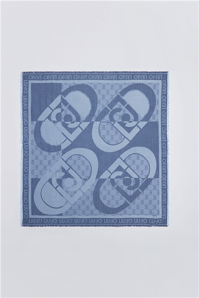 Liu Jo Square Jacquard Logo Kadın Fular Mavi