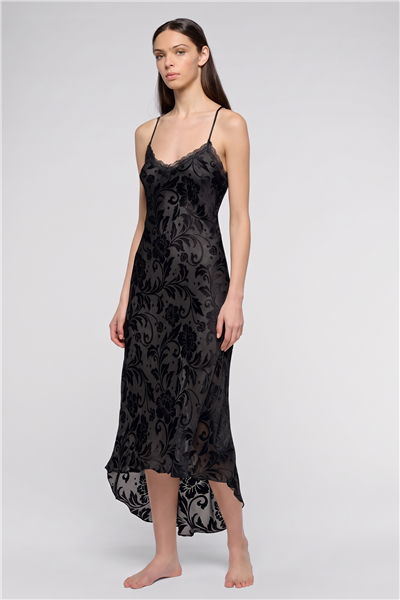 Luna di Seta Damask Devore Negligee Kadın Gecelik Siyah