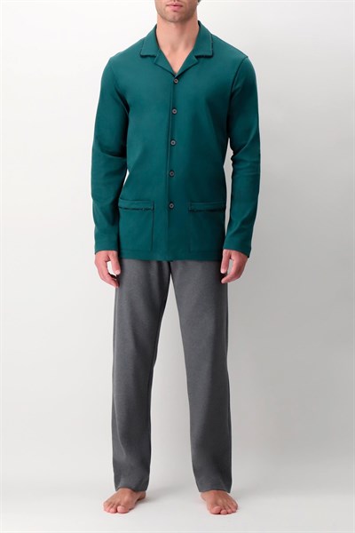 Perofil Basic Open Wıth Collar Pajamas Erkek Pijama Takımı Yeşil