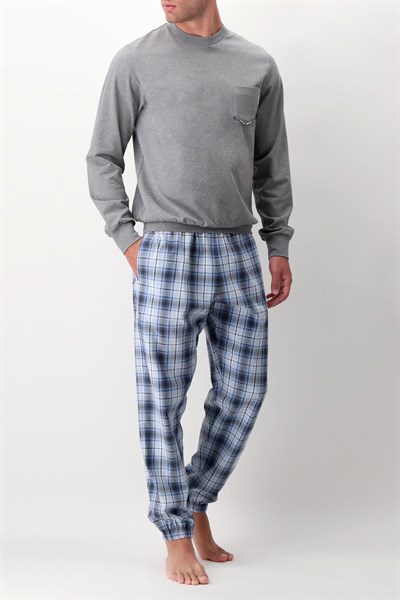 Perofil Warm Cotton & Flanell Round Neck Pajamas Erkek Pijama Takimi Gri
