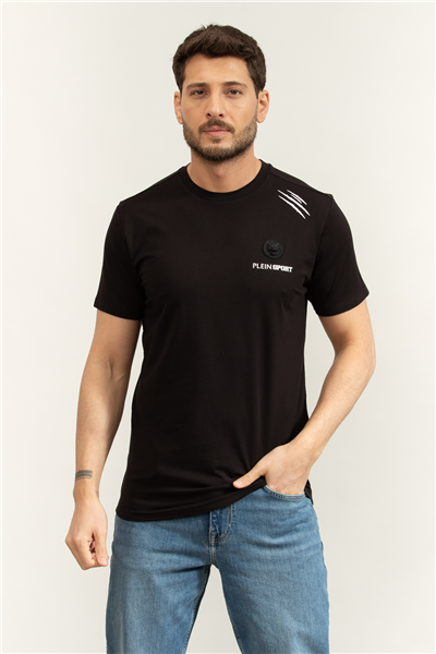 Plein Sport Cotton Breathable Round Neck T-Shirt Scratch Erkek Bisiklet Yaka T-Shirt