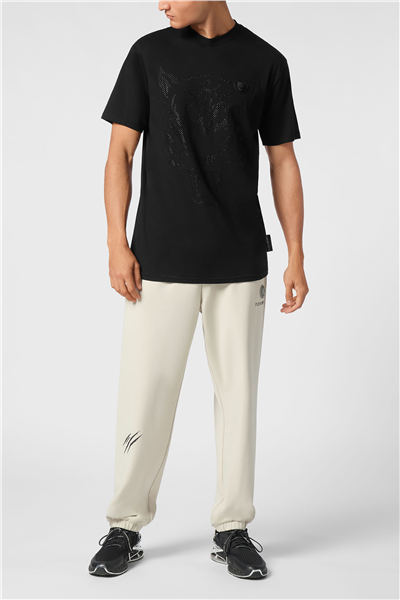 Plein Sport Cotton T-Shirt Round Neck SS Lamina Tiger Erkek Bisiklet Yaka T-Shirt