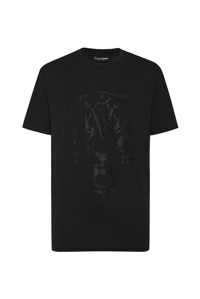 Plein Sport Cotton T-Shirt Round Neck SS Lamina Tiger Erkek Bisiklet Yaka T-Shirt
