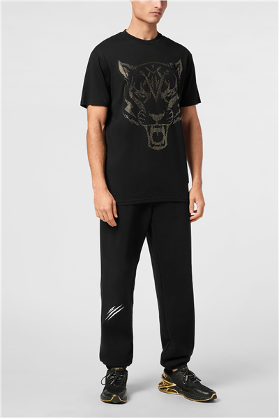 Plein Sport Cotton T-Shirt Round Neck SS Lamina Tiger Erkek Bisiklet Yaka T-Shirt