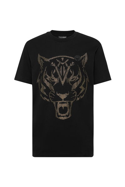 Plein Sport Cotton T-Shirt Round Neck SS Lamina Tiger Erkek Bisiklet Yaka T-Shirt