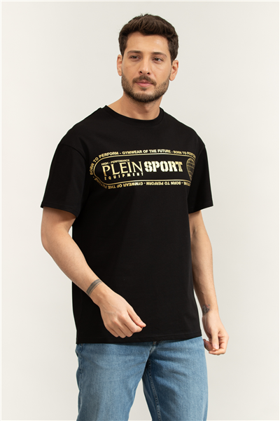 Plein Sport Round Neck T-Shirt Logo Lettering Erkek Bisiklet Yaka T-Shirt