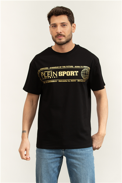 Plein Sport Round Neck T-Shirt Logo Lettering Erkek Bisiklet Yaka T-Shirt