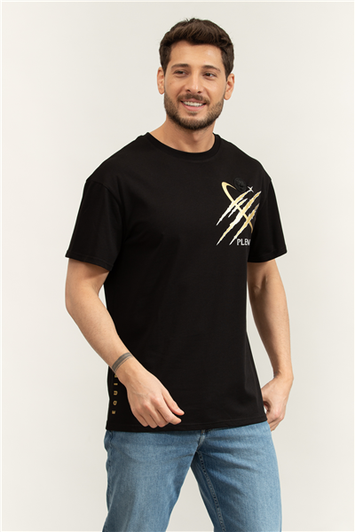 Plein Sport Round Neck T-Shirt Mercury Scratch Erkek Bisiklet Yaka T-Shirt