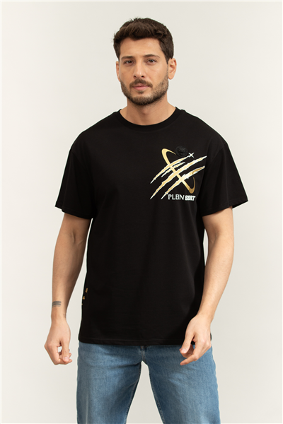 Plein Sport Round Neck T-Shirt Mercury Scratch Erkek Bisiklet Yaka T-Shirt
