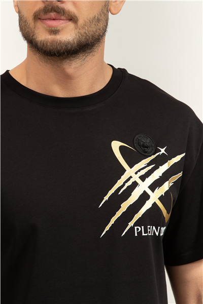 Plein Sport Round Neck T-Shirt Mercury Scratch Erkek Bisiklet Yaka T-Shirt