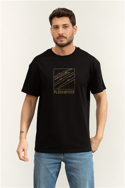 Plein Sport Round Neck T-Shirt Outline Scratch Logo Erkek Bisiklet Yaka T-Shirt