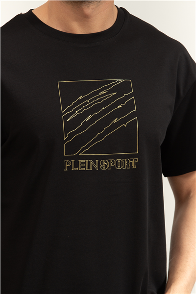 Plein Sport Round Neck T-Shirt Outline Scratch Logo Erkek Bisiklet Yaka T-Shirt