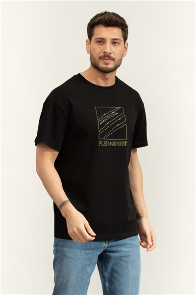 Plein Sport Round Neck T-Shirt Outline Scratch Logo Erkek Bisiklet Yaka T-Shirt