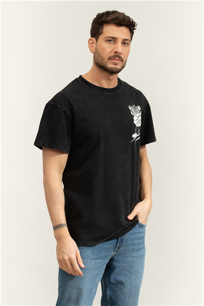 Plein Sport Washed Fleece Round Neck T-Shirt Tiger Scratch Erkek Bisiklet Yaka T-Shirt