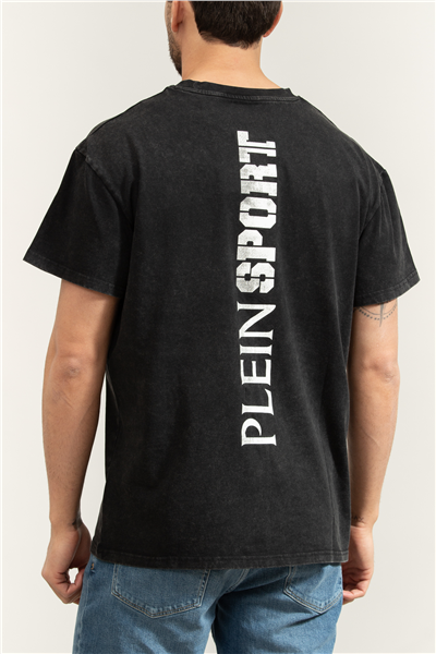 Plein Sport Washed Fleece Round Neck T-Shirt Tiger Scratch Erkek Bisiklet Yaka T-Shirt