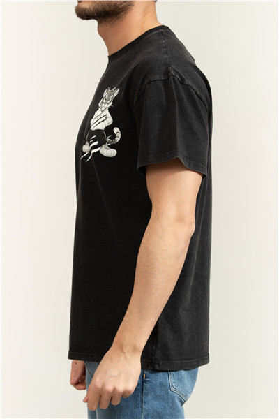 Plein Sport Washed Fleece Round Neck T-Shirt Tiger Scratch Erkek Bisiklet Yaka T-Shirt