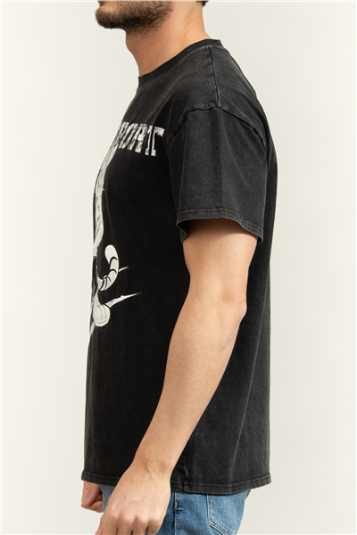 Plein Sport Washed Fleece T-Shirt Scratch Tiger Erkek Bisiklet Yaka T-Shirt