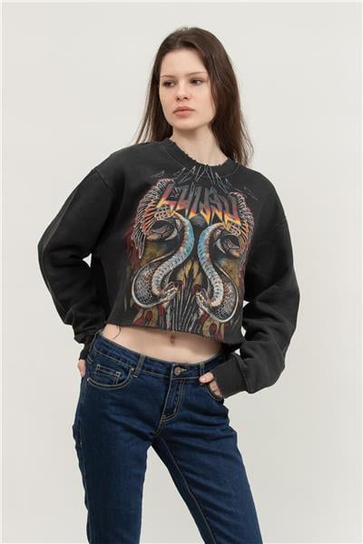 Replay Cropped Kadın Bisiklet Yaka Sweatshirt