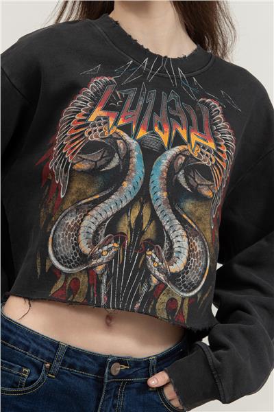 Replay Cropped Kadın Bisiklet Yaka Sweatshirt