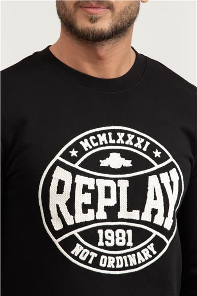 Replay Regular Erkek Bisiklet Yaka Sweatshirt Siyah