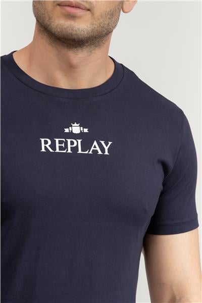 Replay Regular Erkek Bisiklet Yaka T-Shirt Mavi