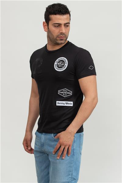 Replay Regular Erkek Bisiklet Yaka T-Shirt Siyah