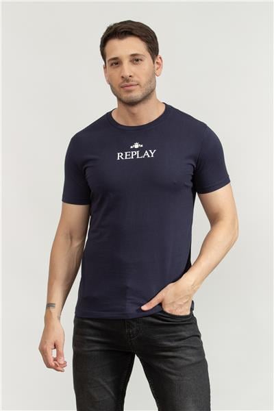 Replay Regular Erkek Bisiklet Yaka T-Shirt Mavi