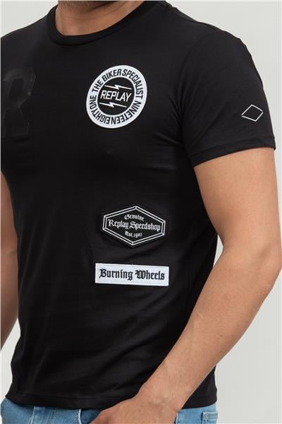 Replay Regular Erkek Bisiklet Yaka T-Shirt Siyah