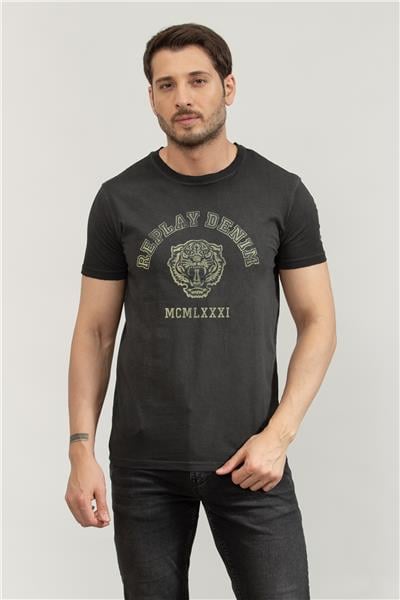 Replay Regular Erkek Bisiklet Yaka T-Shirt Siyah