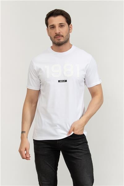 Replay Regular Erkek Bisiklet Yaka T-Shirt Beyaz